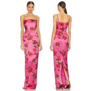 Sau Lee Sofia Maxi Dress Satin Floral Rose Sweetheart Delicate Dainty Pink Sz 8